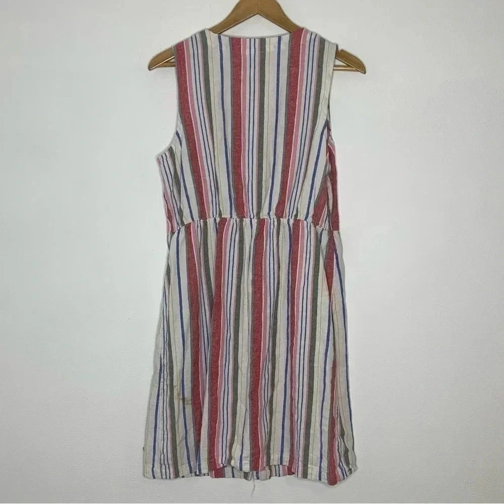 Old navy womens striped midi dress sleeveless linen blend pockets v neck sz L - Picture 8 of 8